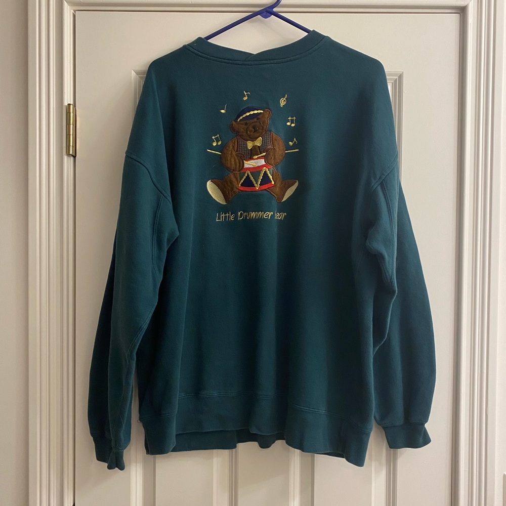 Blue Green Crew Sweatshirt, LITTLE DRUMMER BEAR